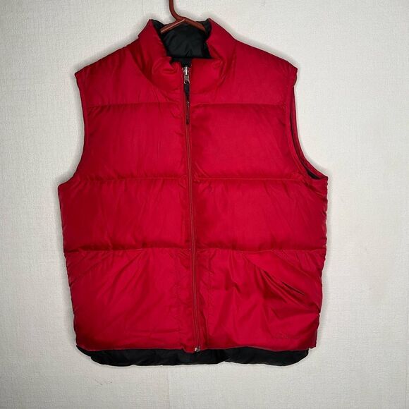 LL Bean Goose Down Puffer Vest Women's Medium Down‎ Zip Up Reversible Red/Black - Picture 1 of 12